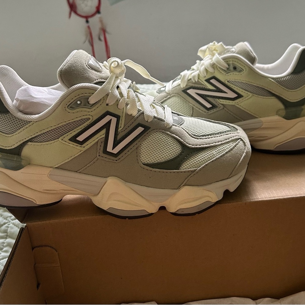 New Balance Beige and Olive Sneakers